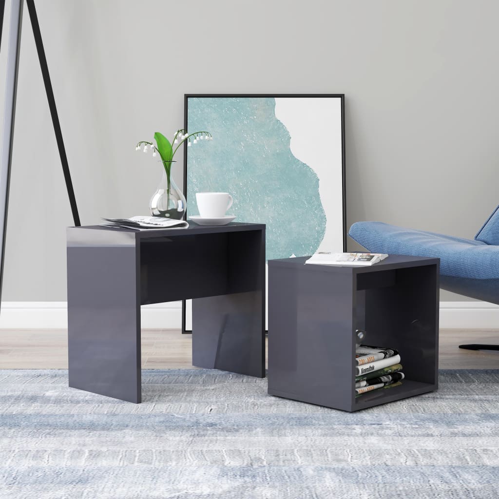 Coffee Table Set High Gloss Grey 48x30x45 cm Chipboard- Coffee Tables - HomeShopIreland - Home Shop Ireland - Coffee Tables - Coffee Table Set High Gloss Grey 48x30x45 cm Chipboard