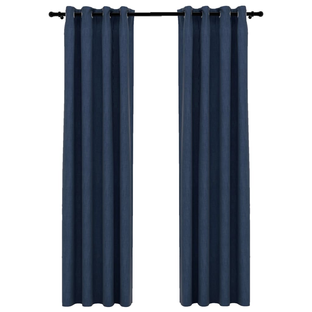 Linen-Look Blackout Curtains with Grommets 2 pcs Blue 140x245cm- Curtains & Drapes - HomeShopIreland - Home Shop Ireland - Curtains & Drapes - Linen-Look Blackout Curtains with Grommets 2 pcs Blue 140x245cm