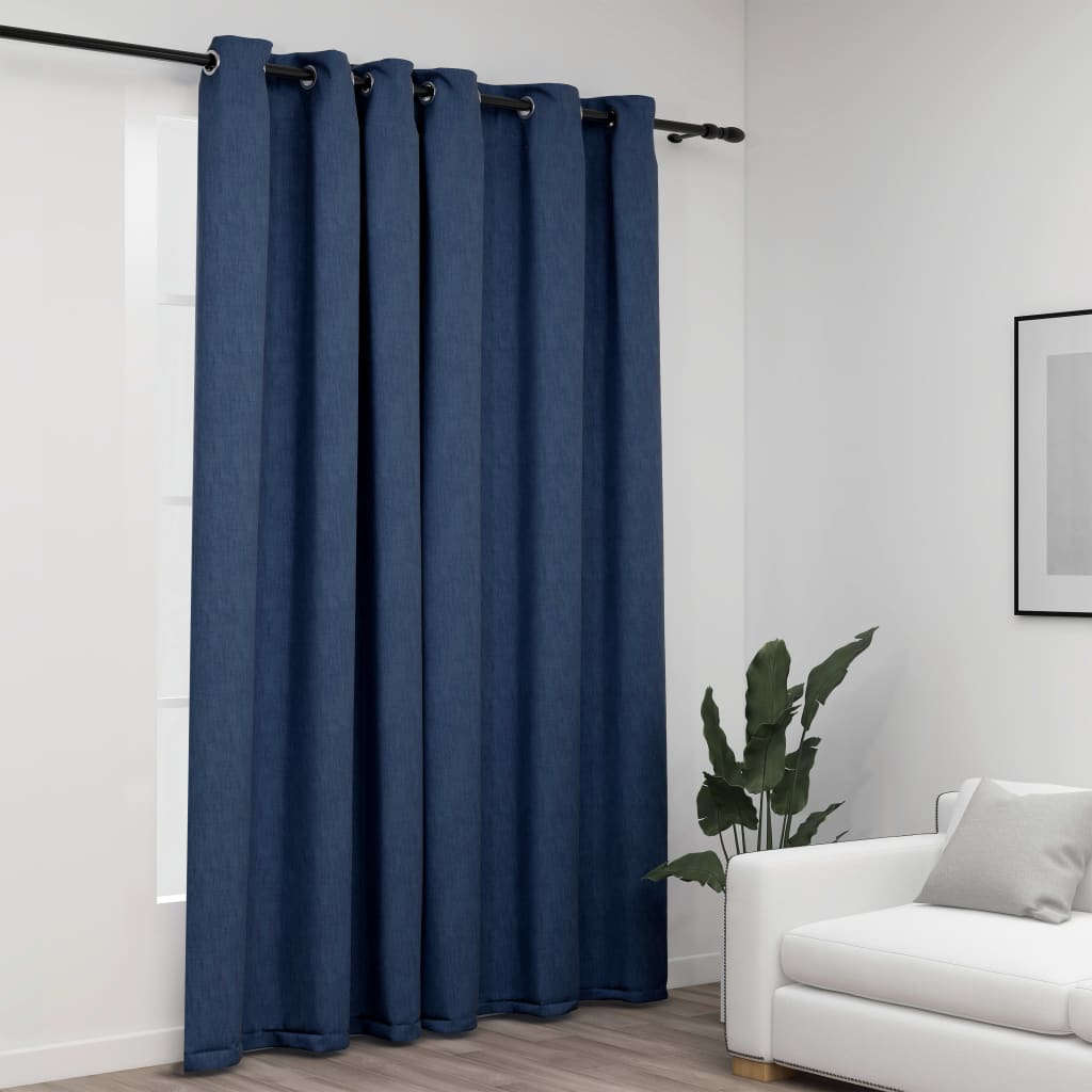 Linen-Look Blackout Curtains with Grommets Blue 290x245cm- Curtains & Drapes - HomeShopIreland - Home Shop Ireland - Curtains & Drapes - Linen-Look Blackout Curtains with Grommets Blue 290x245cm