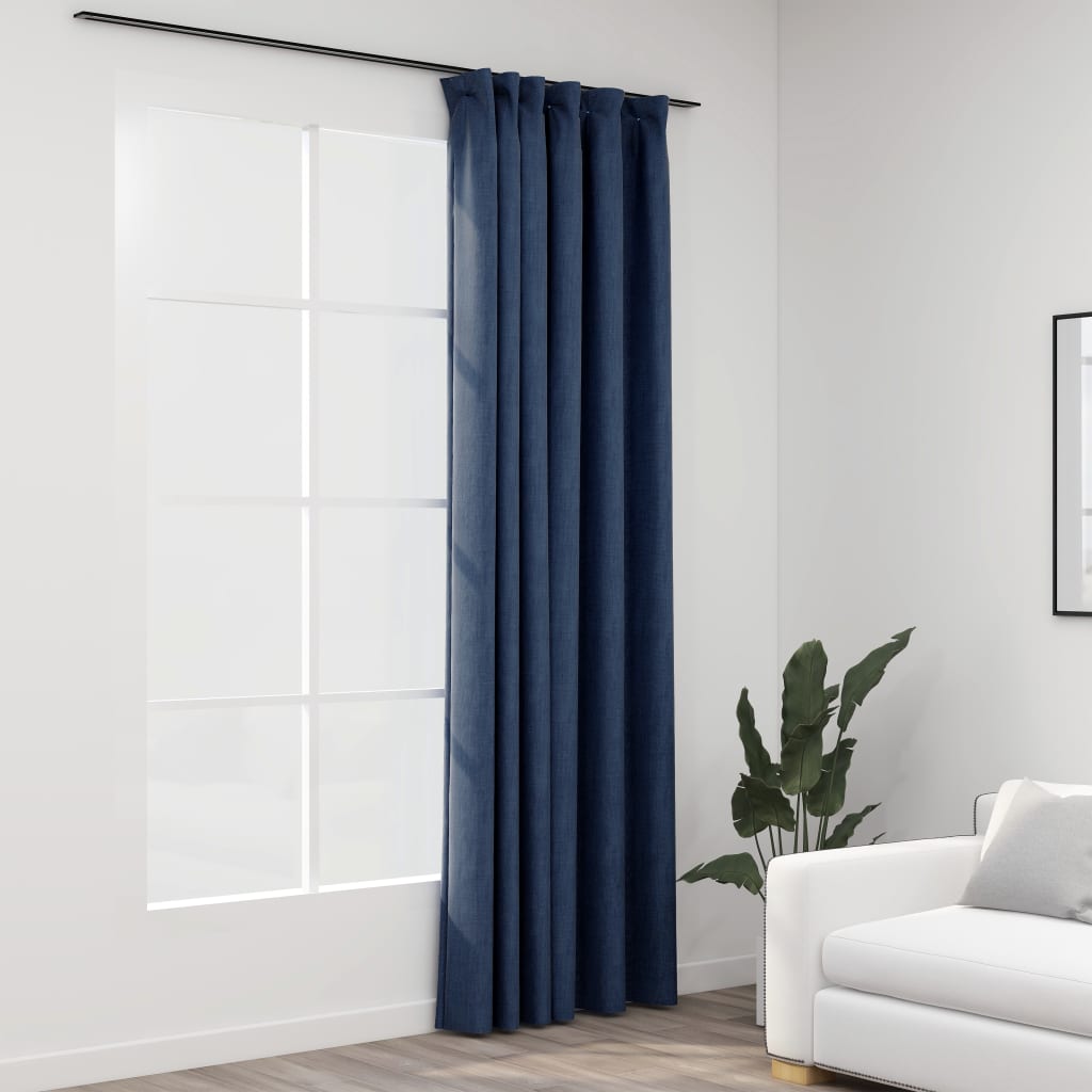 Linen-Look Blackout Curtains with Hooks Blue 290x245 cm- Curtains & Drapes - HomeShopIreland - Home Shop Ireland - Curtains & Drapes - Linen-Look Blackout Curtains with Hooks Blue 290x245 cm