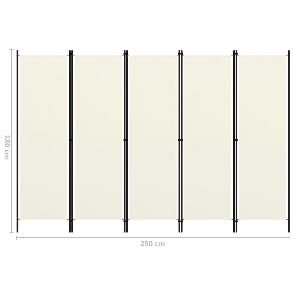 5-Panel Room Divider Cream White 250x180 cm- Room Dividers - HomeShopIreland - Home Shop Ireland - Room Dividers - 5-Panel Room Divider Cream White 250x180 cm