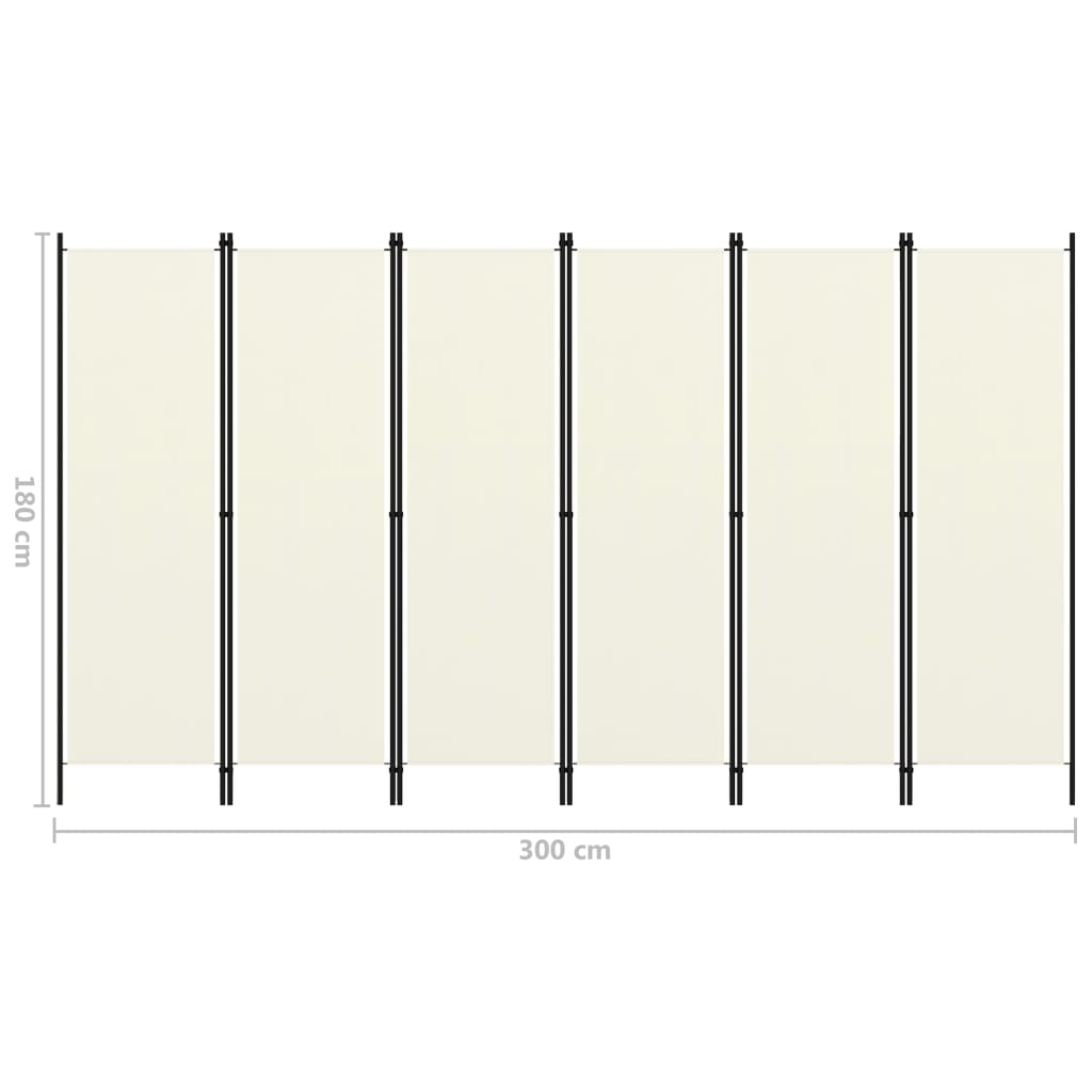 6-Panel Room Divider Cream White 300x180 cm- Room Dividers - HomeShopIreland - Home Shop Ireland - Room Dividers - 6-Panel Room Divider Cream White 300x180 cm
