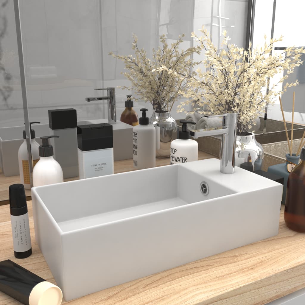 Bathroom Sink with Overflow Ceramic Matt White- Bathroom Basins - HomeShopIreland - Home Shop Ireland - Bathroom Basins - Bathroom Sink with Overflow Ceramic Matt White