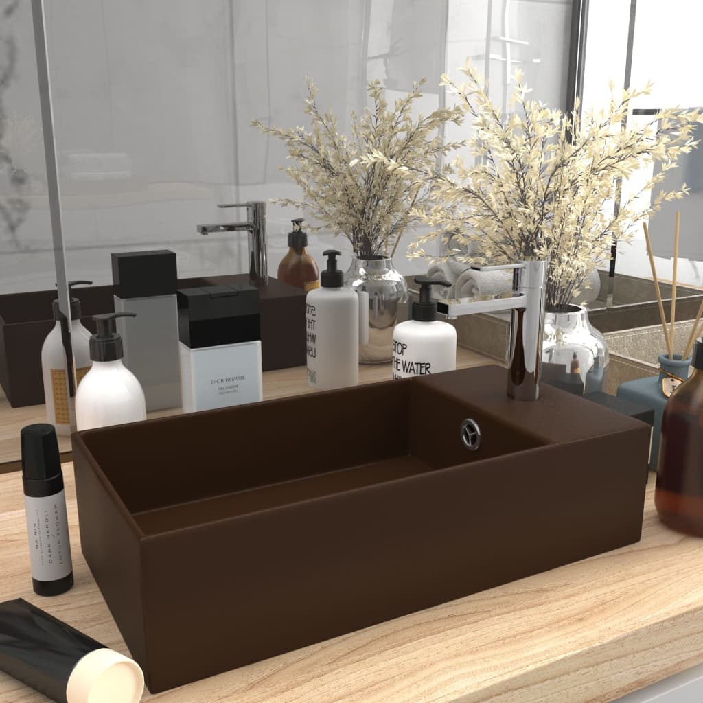 Bathroom Sink with Overflow Ceramic Dark Brown- Bathroom Basins - HomeShopIreland - Home Shop Ireland - Bathroom Basins - Bathroom Sink with Overflow Ceramic Dark Brown