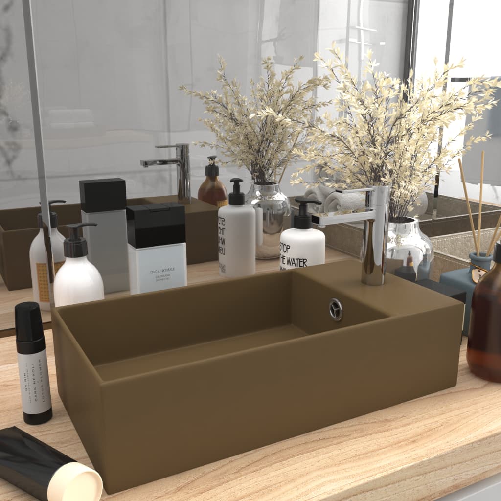 Bathroom Sink with Overflow Ceramic Matt Cream- Bathroom Basins - HomeShopIreland - Home Shop Ireland - Bathroom Basins - Bathroom Sink with Overflow Ceramic Matt Cream