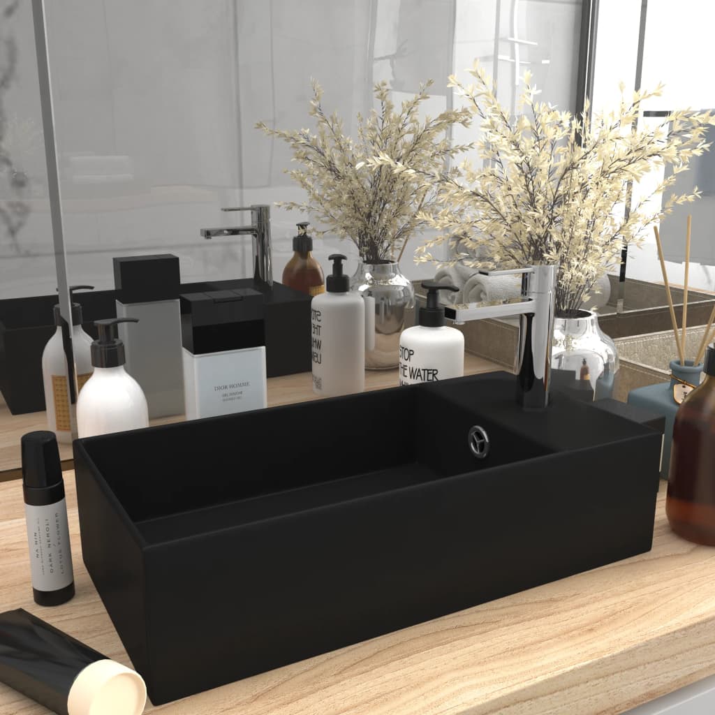 Bathroom Sink with Overflow Ceramic Matt Black- Bathroom Basins - HomeShopIreland - Home Shop Ireland - Bathroom Basins - Bathroom Sink with Overflow Ceramic Matt Black