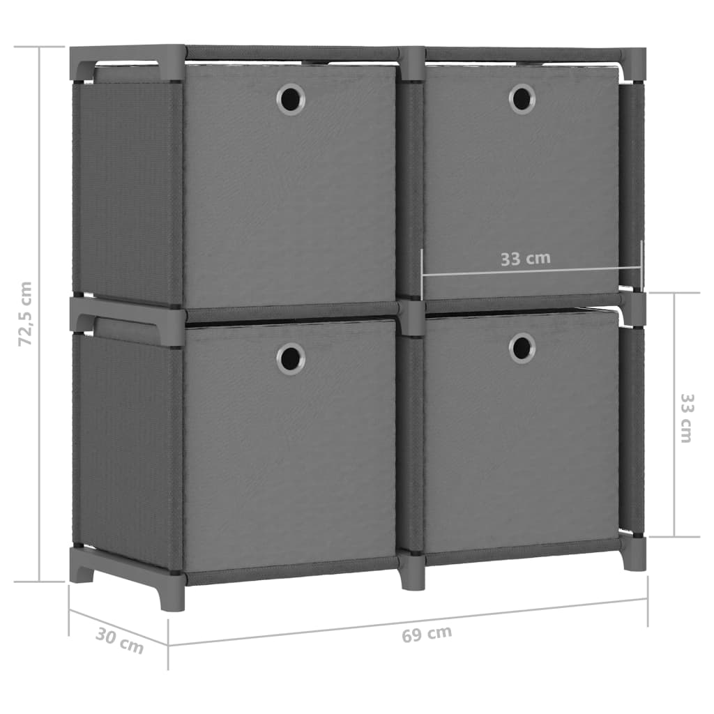 4-Cube Display Shelf with Boxes Grey 69x30x72.5 cm Fabric- Bookcases & Standing Shelves - HomeShopIreland - Home Shop Ireland - Bookcases & Standing Shelves - 4-Cube Display Shelf with Boxes Grey 69x30x72.5 cm Fabric