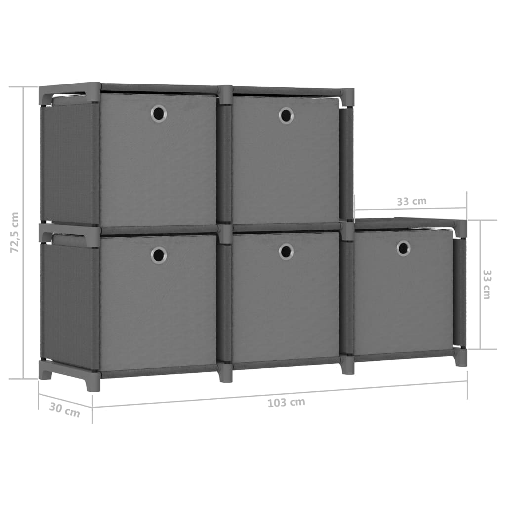 5-Cube Display Shelf with Boxes Grey 103x30x72.5 cm Fabric- Bookcases & Standing Shelves - HomeShopIreland - Home Shop Ireland - Bookcases & Standing Shelves - 5-Cube Display Shelf with Boxes Grey 103x30x72.5 cm Fabric