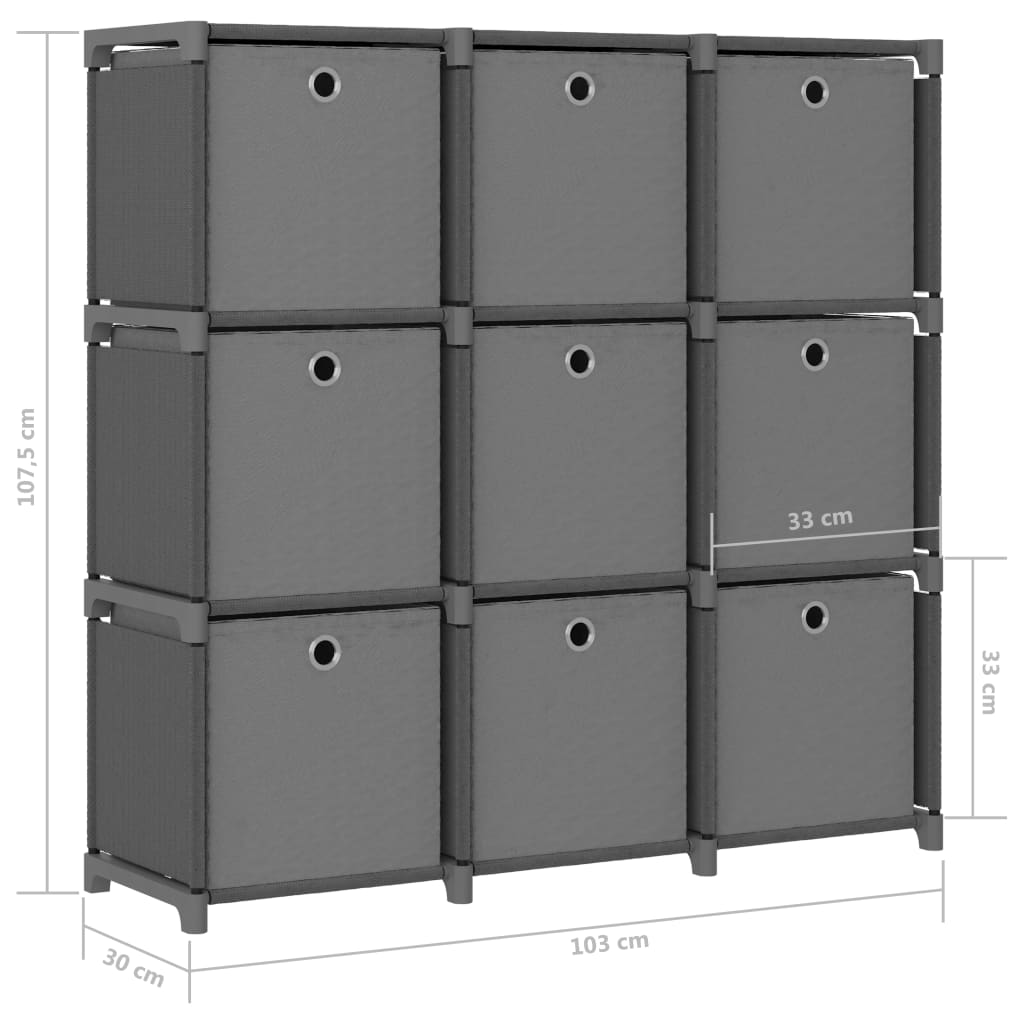 9-Cube Display Shelf with Boxes Grey 103x30x107.5 cm Fabric- Bookcases & Standing Shelves - HomeShopIreland - Home Shop Ireland - Bookcases & Standing Shelves - 9-Cube Display Shelf with Boxes Grey 103x30x107.5 cm Fabric