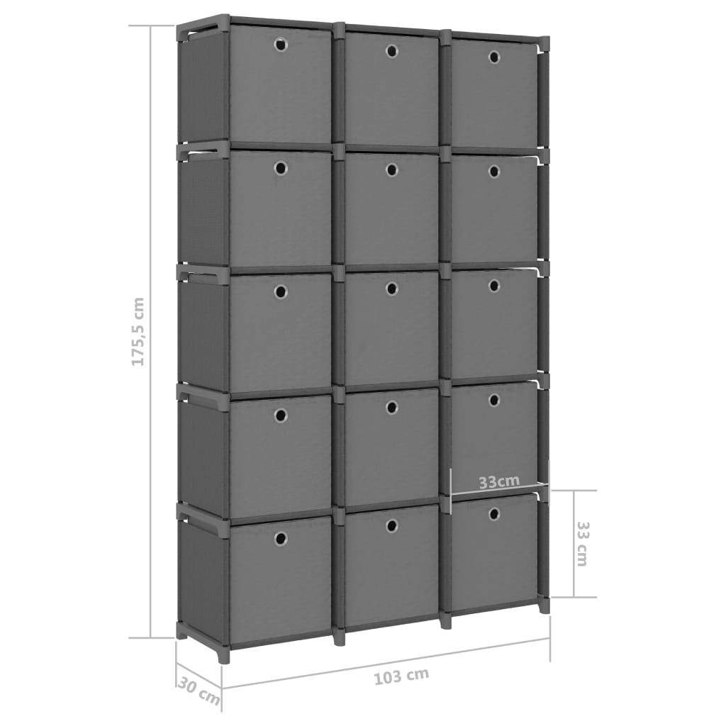 15-Cube Display Shelf with Boxes Grey 103x30x175.5 cm Fabric- Bookcases & Standing Shelves - HomeShopIreland - Home Shop Ireland - Bookcases & Standing Shelves - 15-Cube Display Shelf with Boxes Grey 103x30x175.5 cm Fabric