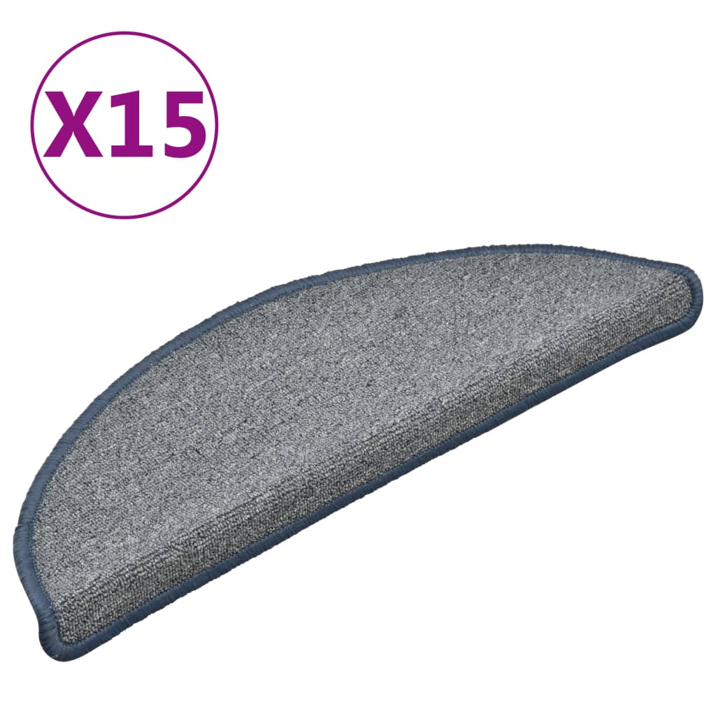 Carpet Stair Treads 15 pcs Light Grey and Blue 56x17x3 cm- Stair Treads - HomeShopIreland - Home Shop Ireland - Stair Treads - Carpet Stair Treads 15 pcs Light Grey and Blue 56x17x3 cm