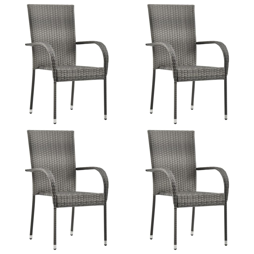 Stackable Outdoor Chairs 4 pcs Grey Poly Rattan- Outdoor Chairs - HomeShopIreland - Home Shop Ireland - Outdoor Chairs - Stackable Outdoor Chairs 4 pcs Grey Poly Rattan