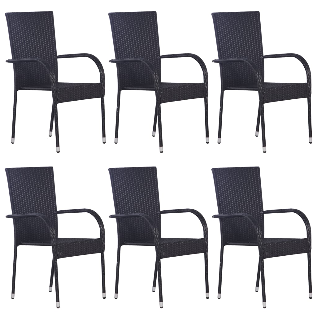 Stackable Outdoor Chairs 6 pcs Poly Rattan Black- Outdoor Chairs - HomeShopIreland - Home Shop Ireland - Outdoor Chairs - Stackable Outdoor Chairs 6 pcs Poly Rattan Black