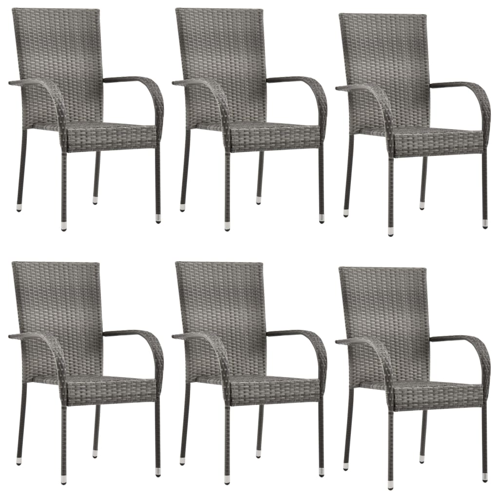 Stackable Outdoor Chairs 6 pcs Grey Poly Rattan- Outdoor Chairs - HomeShopIreland - Home Shop Ireland - Outdoor Chairs - Stackable Outdoor Chairs 6 pcs Grey Poly Rattan