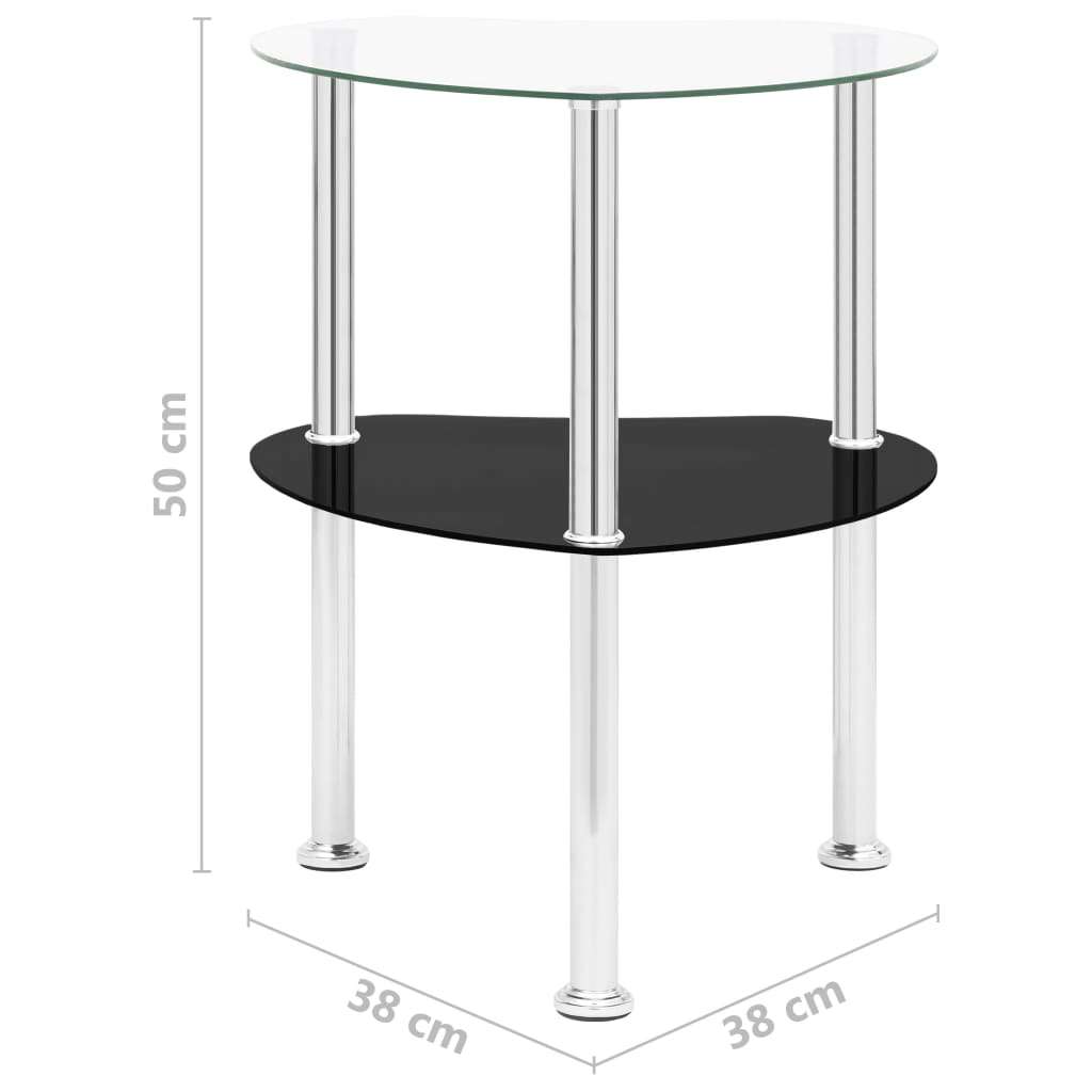 2-Tier Side Table Transparent & Black 38x38x50cm Tempered Glass- End Tables - HomeShopIreland - Home Shop Ireland - End Tables - 2-Tier Side Table Transparent & Black 38x38x50cm Tempered Glass