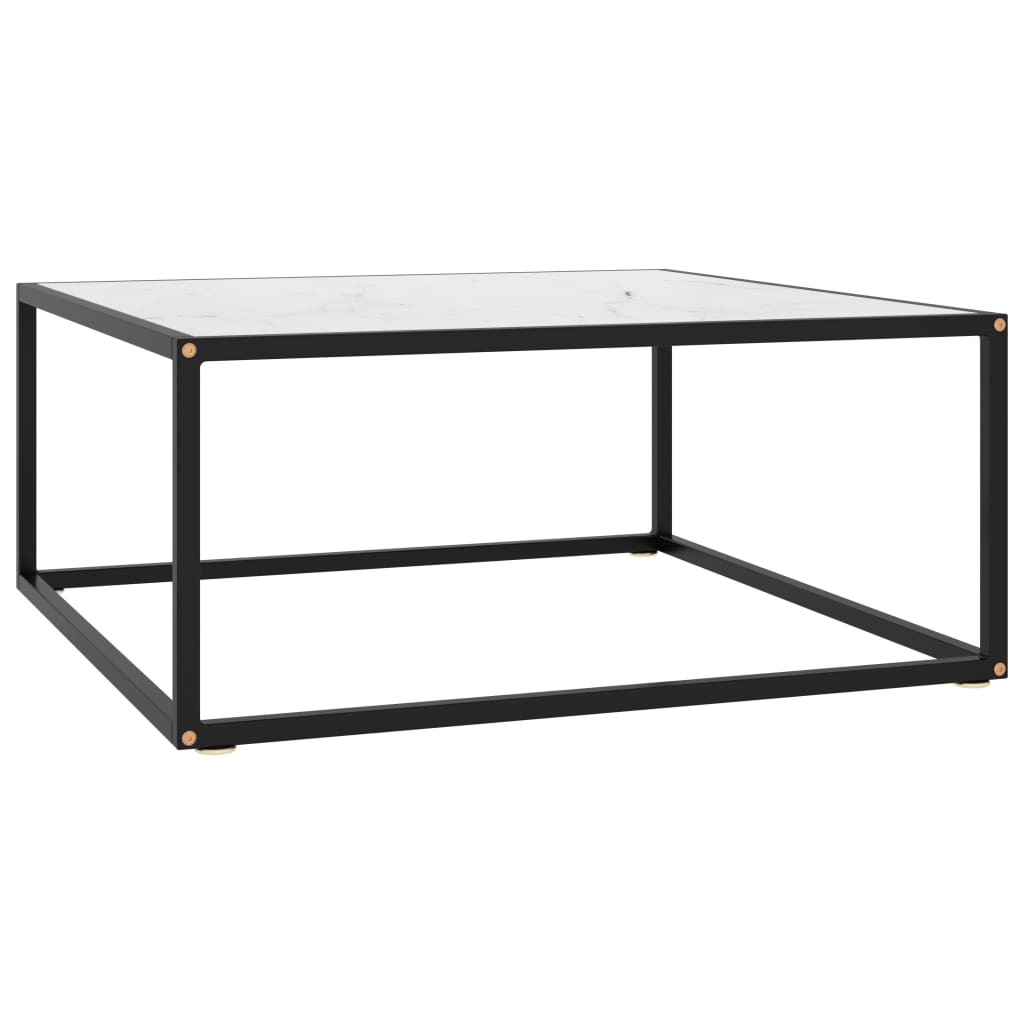 Tea Table Black with White Marble Glass 80x80x35 cm- Coffee Tables - HomeShopIreland - Home Shop Ireland - Coffee Tables - Tea Table Black with White Marble Glass 80x80x35 cm