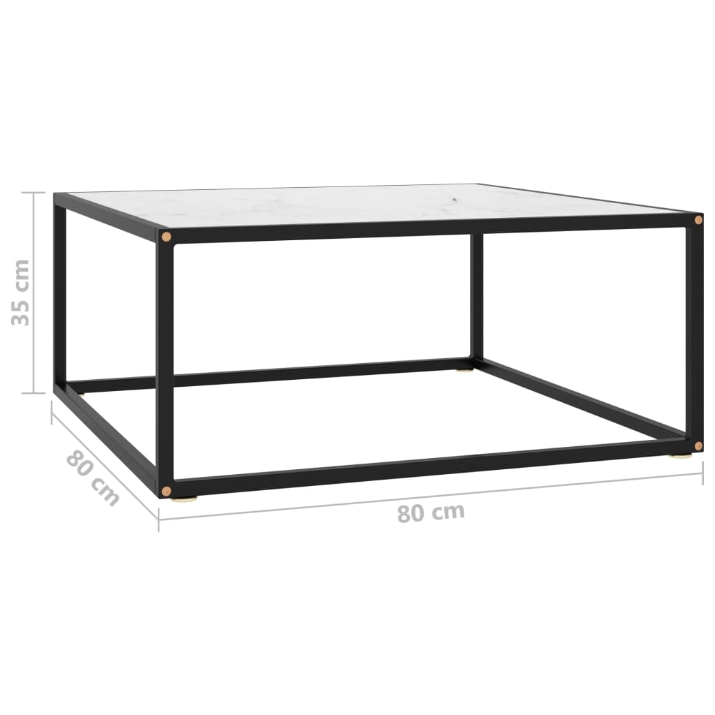 Tea Table Black with White Marble Glass 80x80x35 cm- Coffee Tables - HomeShopIreland - Home Shop Ireland - Coffee Tables - Tea Table Black with White Marble Glass 80x80x35 cm