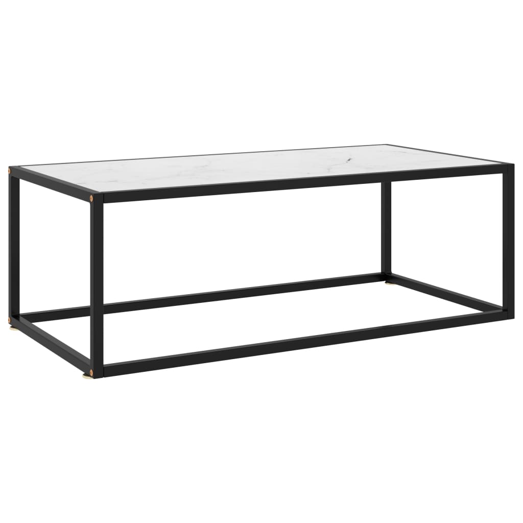 Tea Table Black with White Marble Glass 100x50x35 cm- Coffee Tables - HomeShopIreland - Home Shop Ireland - Coffee Tables - Tea Table Black with White Marble Glass 100x50x35 cm