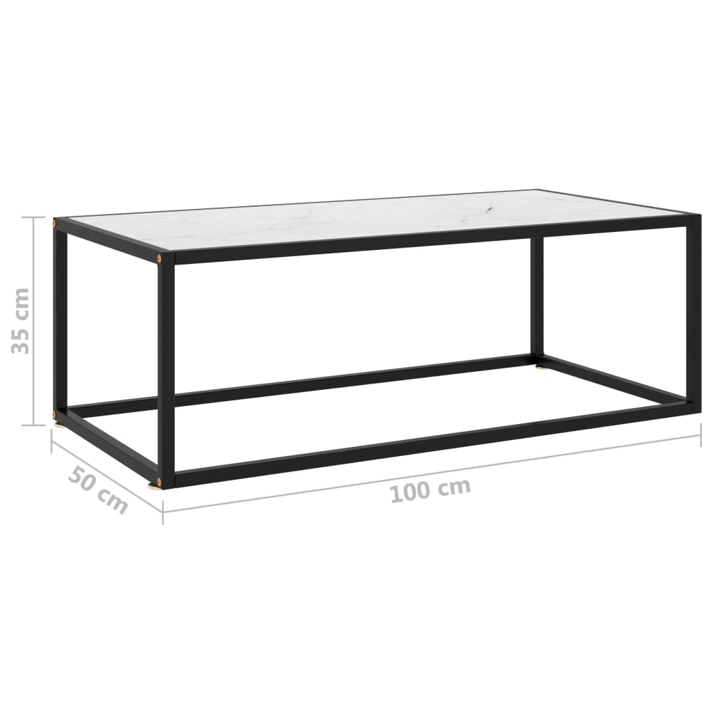 Tea Table Black with White Marble Glass 100x50x35 cm- Coffee Tables - HomeShopIreland - Home Shop Ireland - Coffee Tables - Tea Table Black with White Marble Glass 100x50x35 cm