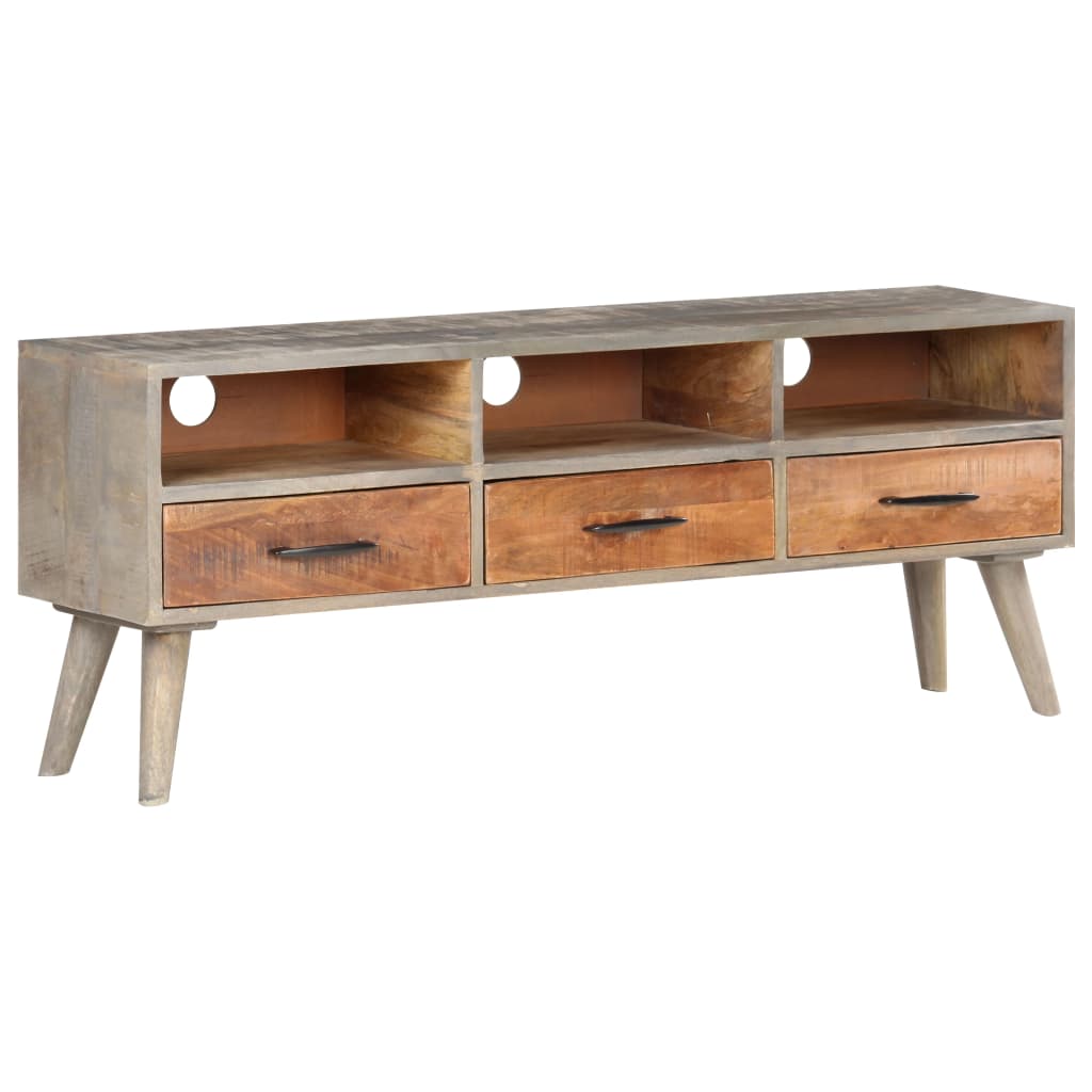 TV Cabinet Grey 130x35x51 cm Solid Rough Mango Wood- Entertainment Centres & TV Stands - HomeShopIreland - Home Shop Ireland - Entertainment Centres & TV Stands - TV Cabinet Grey 130x35x51 cm Solid Rough Mango Wood