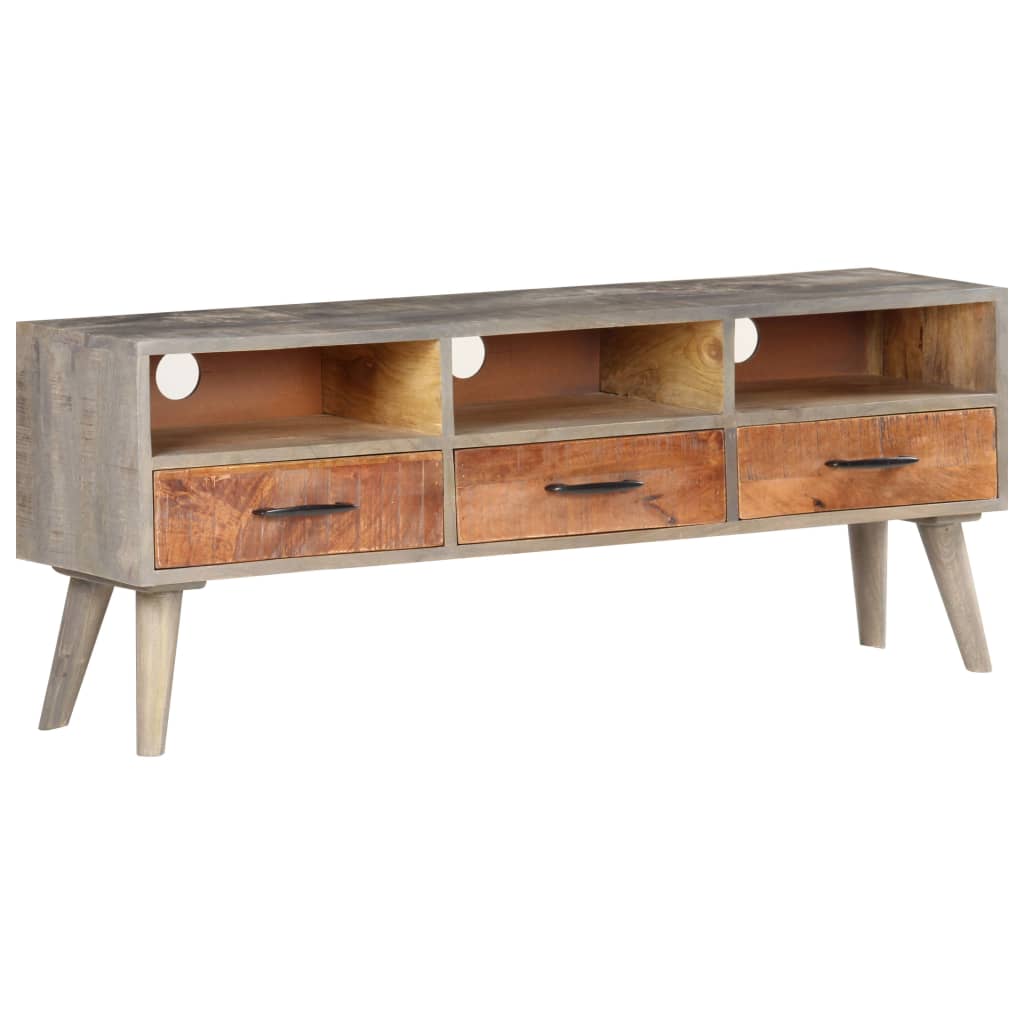 TV Cabinet Grey 130x35x51 cm Solid Rough Mango Wood- Entertainment Centres & TV Stands - HomeShopIreland - Home Shop Ireland - Entertainment Centres & TV Stands - TV Cabinet Grey 130x35x51 cm Solid Rough Mango Wood