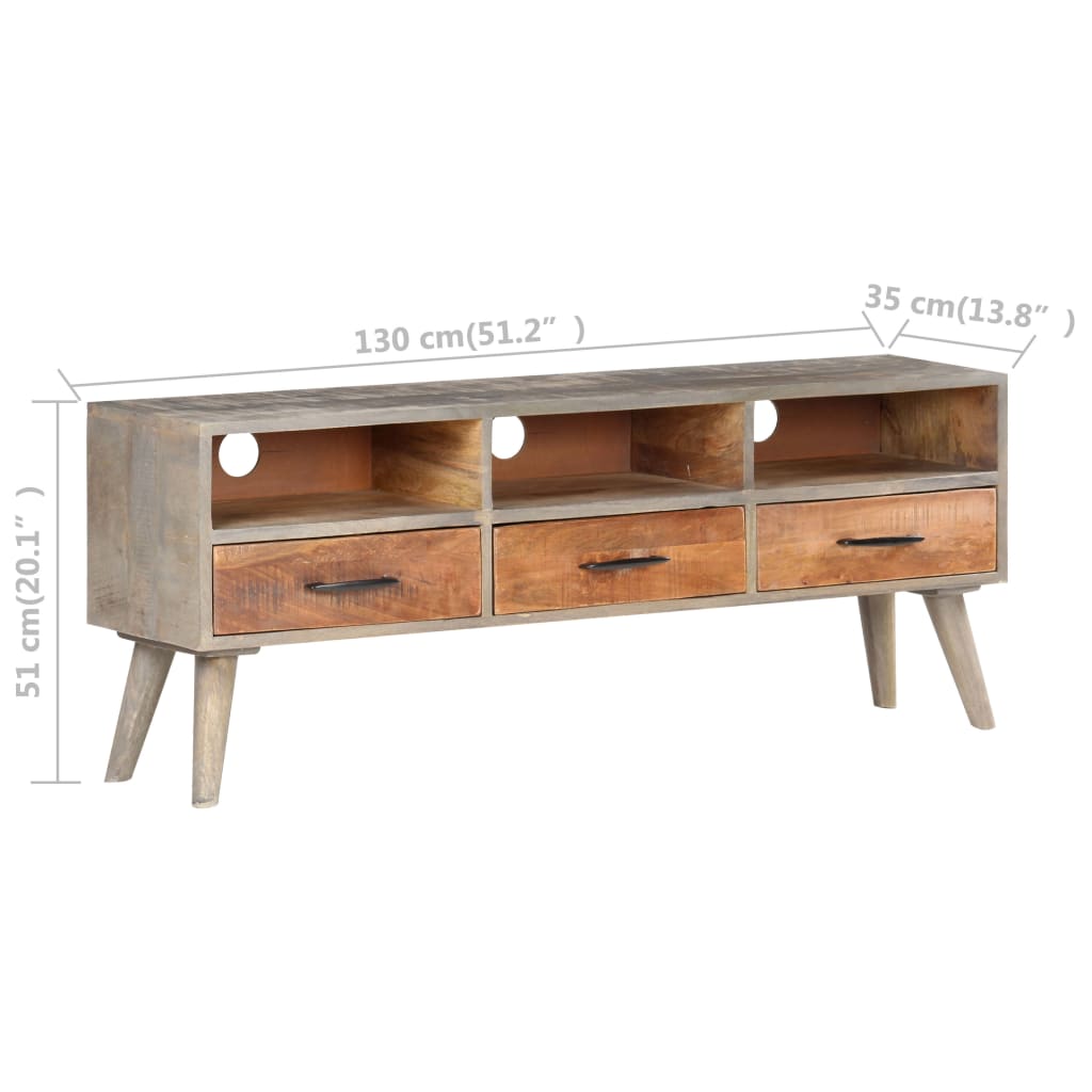 TV Cabinet Grey 130x35x51 cm Solid Rough Mango Wood- Entertainment Centres & TV Stands - HomeShopIreland - Home Shop Ireland - Entertainment Centres & TV Stands - TV Cabinet Grey 130x35x51 cm Solid Rough Mango Wood