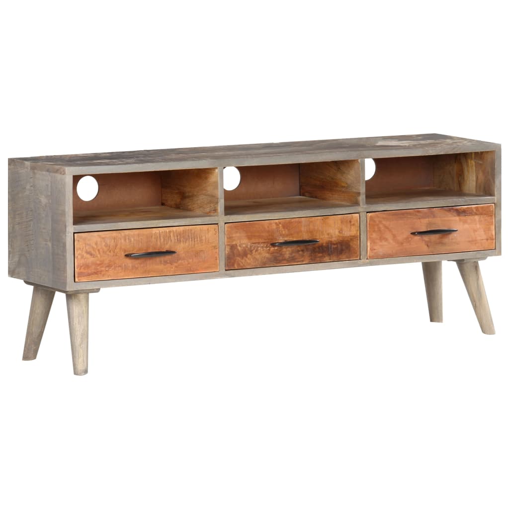 TV Cabinet Grey 130x35x51 cm Solid Rough Mango Wood- Entertainment Centres & TV Stands - HomeShopIreland - Home Shop Ireland - Entertainment Centres & TV Stands - TV Cabinet Grey 130x35x51 cm Solid Rough Mango Wood