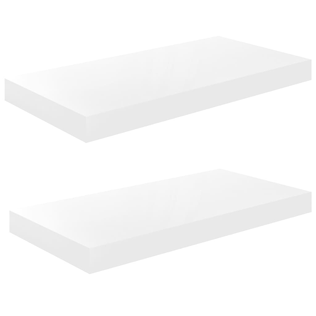 Floating Wall Shelves 2 pcs High Gloss White 50x23x3.8 cm MDF- Wall Shelves & Ledges - HomeShopIreland - Home Shop Ireland - Wall Shelves & Ledges - Floating Wall Shelves 2 pcs High Gloss White 50x23x3.8 cm MDF