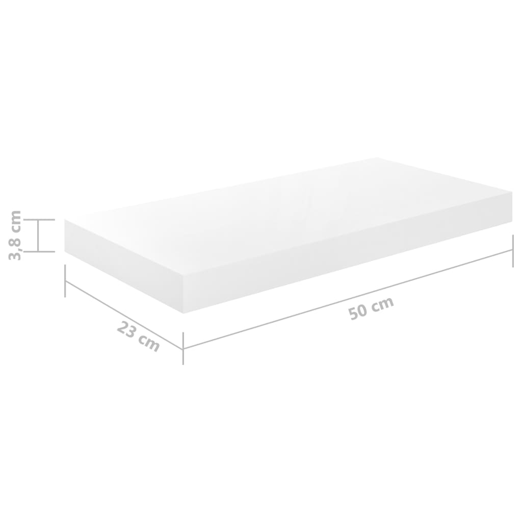 Floating Wall Shelves 2 pcs High Gloss White 50x23x3.8 cm MDF- Wall Shelves & Ledges - HomeShopIreland - Home Shop Ireland - Wall Shelves & Ledges - Floating Wall Shelves 2 pcs High Gloss White 50x23x3.8 cm MDF