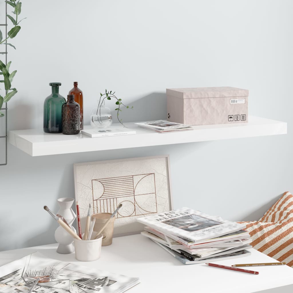 Floating Wall Shelf High Gloss White 90x23.5x3.8 cm MDF- Wall Shelves & Ledges - HomeShopIreland - Home Shop Ireland - Wall Shelves & Ledges - Floating Wall Shelf High Gloss White 90x23.5x3.8 cm MDF
