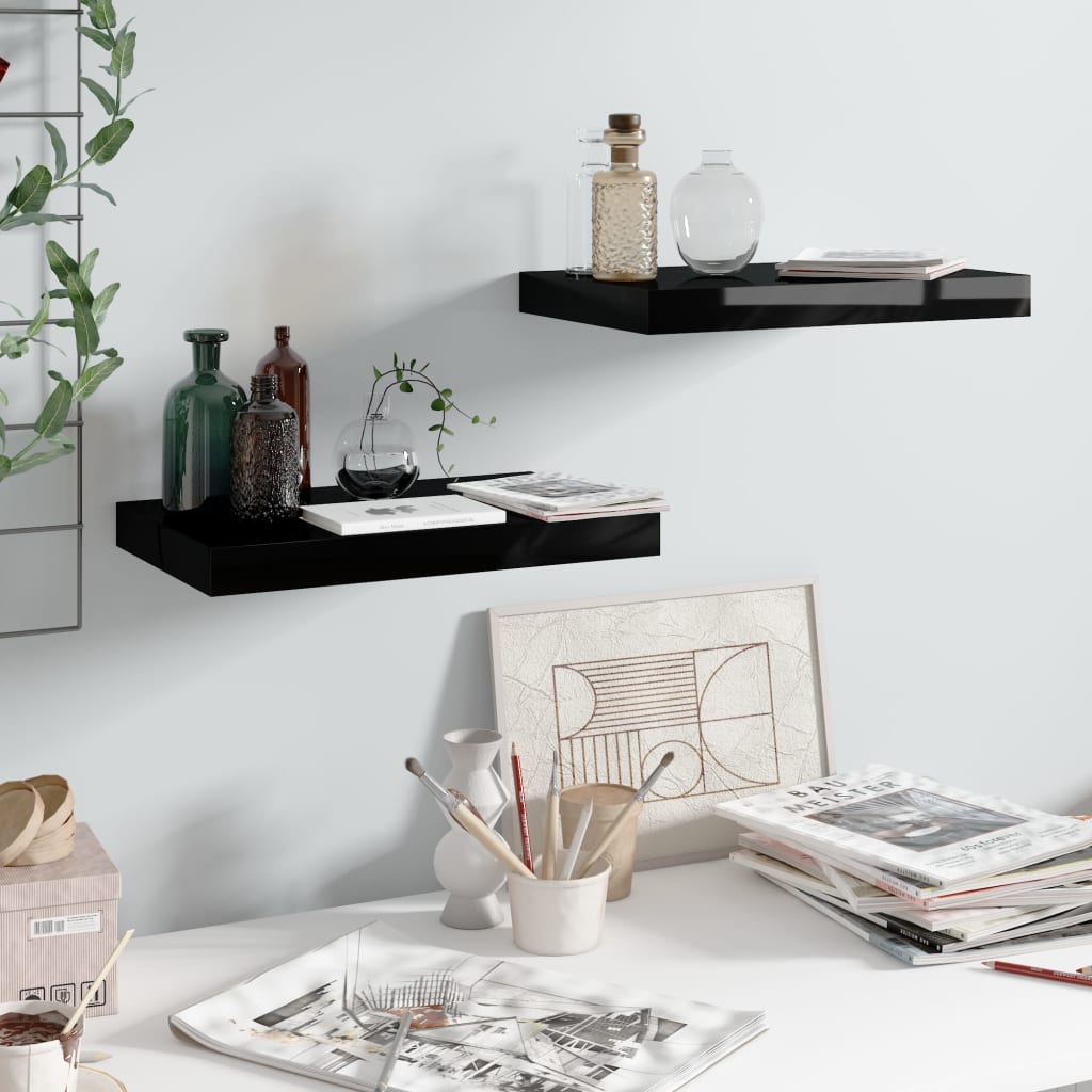 Floating Wall Shelves 2 pcs High Gloss Black 40x23x3.8 cm MDF- Wall Shelves & Ledges - HomeShopIreland - Home Shop Ireland - Wall Shelves & Ledges - Floating Wall Shelves 2 pcs High Gloss Black 40x23x3.8 cm MDF