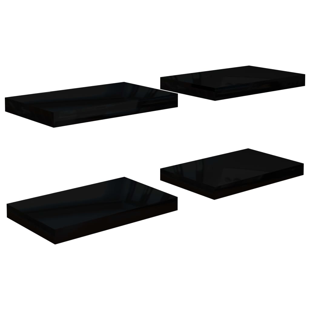 Floating Wall Shelves 4 pcs High Gloss Black 40x23x3.8 cm MDF- Wall Shelves & Ledges - HomeShopIreland - Home Shop Ireland - Wall Shelves & Ledges - Floating Wall Shelves 4 pcs High Gloss Black 40x23x3.8 cm MDF