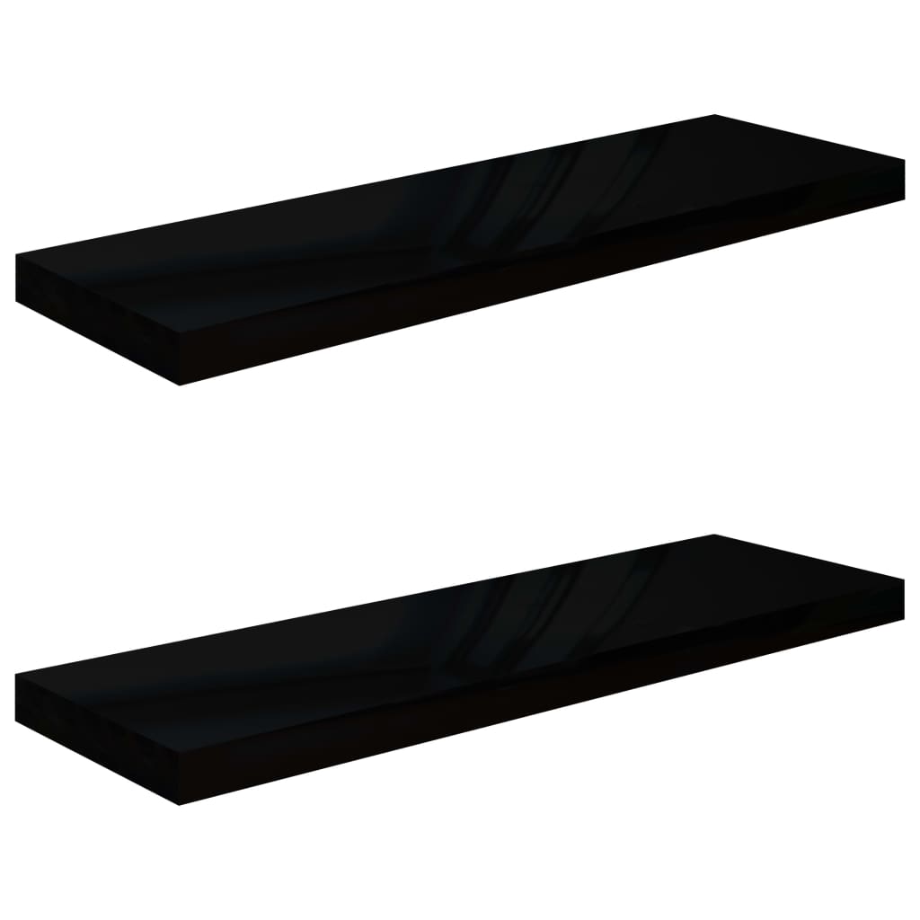 Floating Wall Shelves 2 pcs High Gloss Black 80x23.5x3.8 cm MDF- Wall Shelves & Ledges - HomeShopIreland - Home Shop Ireland - Wall Shelves & Ledges - Floating Wall Shelves 2 pcs High Gloss Black 80x23.5x3.8 cm MDF