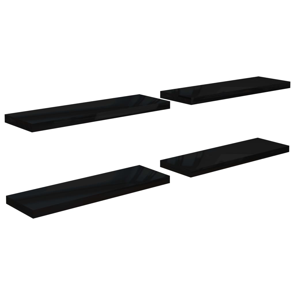Floating Wall Shelves 4 pcs High Gloss Black 80x23.5x3.8 cm MDF- Wall Shelves & Ledges - HomeShopIreland - Home Shop Ireland - Wall Shelves & Ledges - Floating Wall Shelves 4 pcs High Gloss Black 80x23.5x3.8 cm MDF