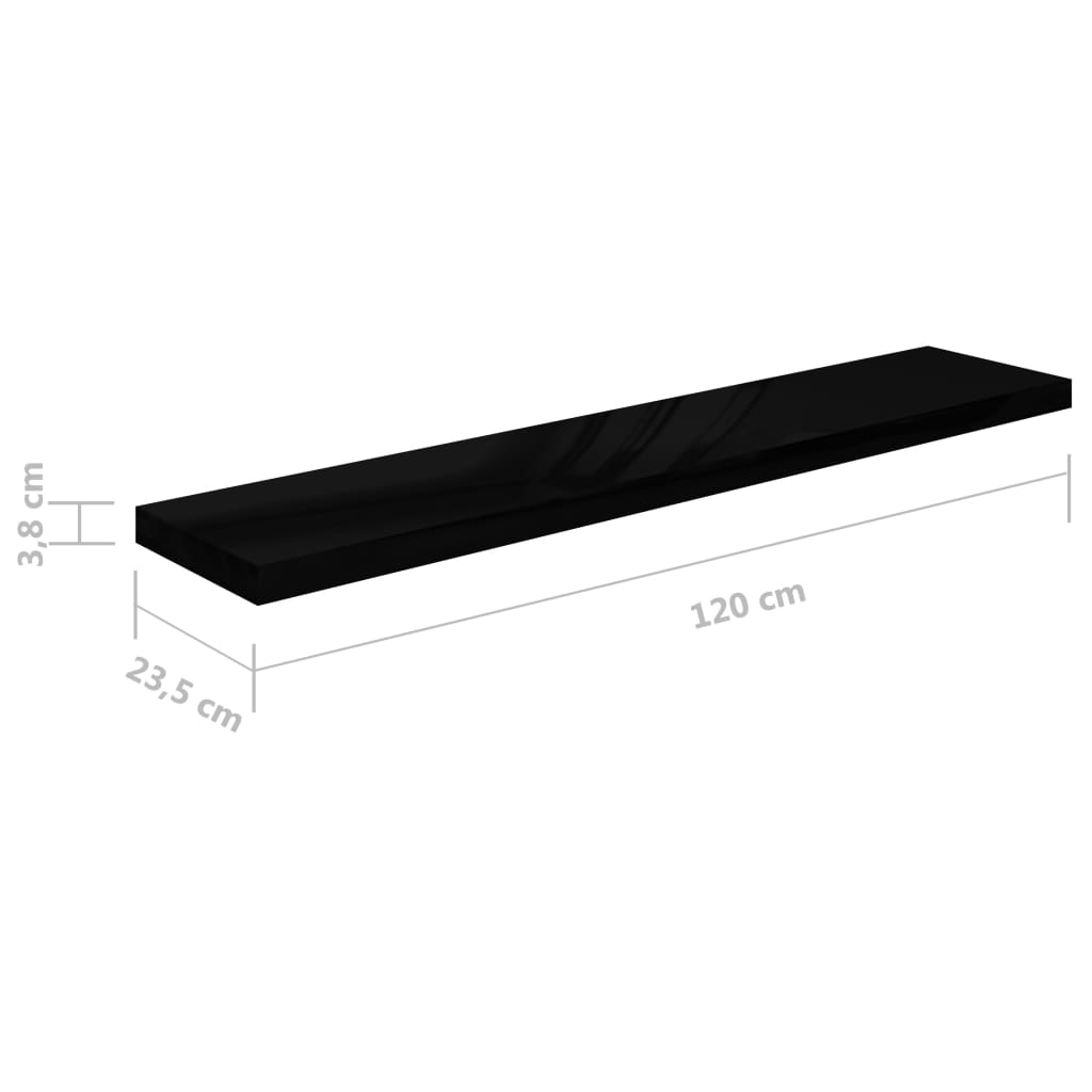 Floating Wall Shelf High Gloss Black 120x23.5x3.8 cm MDF- Wall Shelves & Ledges - HomeShopIreland - Home Shop Ireland - Wall Shelves & Ledges - Floating Wall Shelf High Gloss Black 120x23.5x3.8 cm MDF
