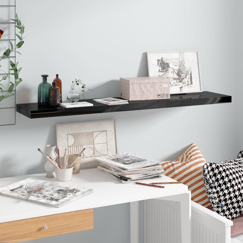 Floating Wall Shelf High Gloss Black 120x23.5x3.8 cm MDF- Wall Shelves & Ledges - HomeShopIreland - Home Shop Ireland - Wall Shelves & Ledges - Floating Wall Shelf High Gloss Black 120x23.5x3.8 cm MDF