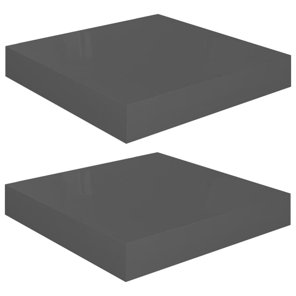 Floating Wall Shelves 2 pcs High Gloss Grey 23x23.5x3.8 cm MDF- Wall Shelves & Ledges - HomeShopIreland - Home Shop Ireland - Wall Shelves & Ledges - Floating Wall Shelves 2 pcs High Gloss Grey 23x23.5x3.8 cm MDF