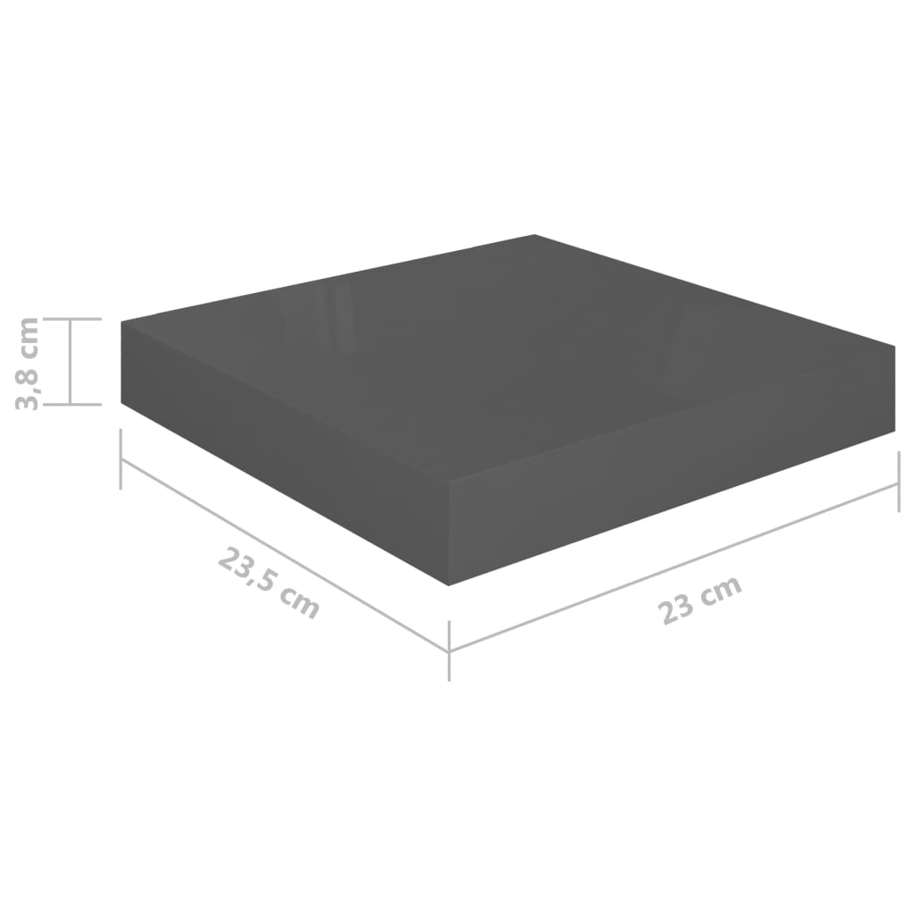 Floating Wall Shelves 2 pcs High Gloss Grey 23x23.5x3.8 cm MDF- Wall Shelves & Ledges - HomeShopIreland - Home Shop Ireland - Wall Shelves & Ledges - Floating Wall Shelves 2 pcs High Gloss Grey 23x23.5x3.8 cm MDF
