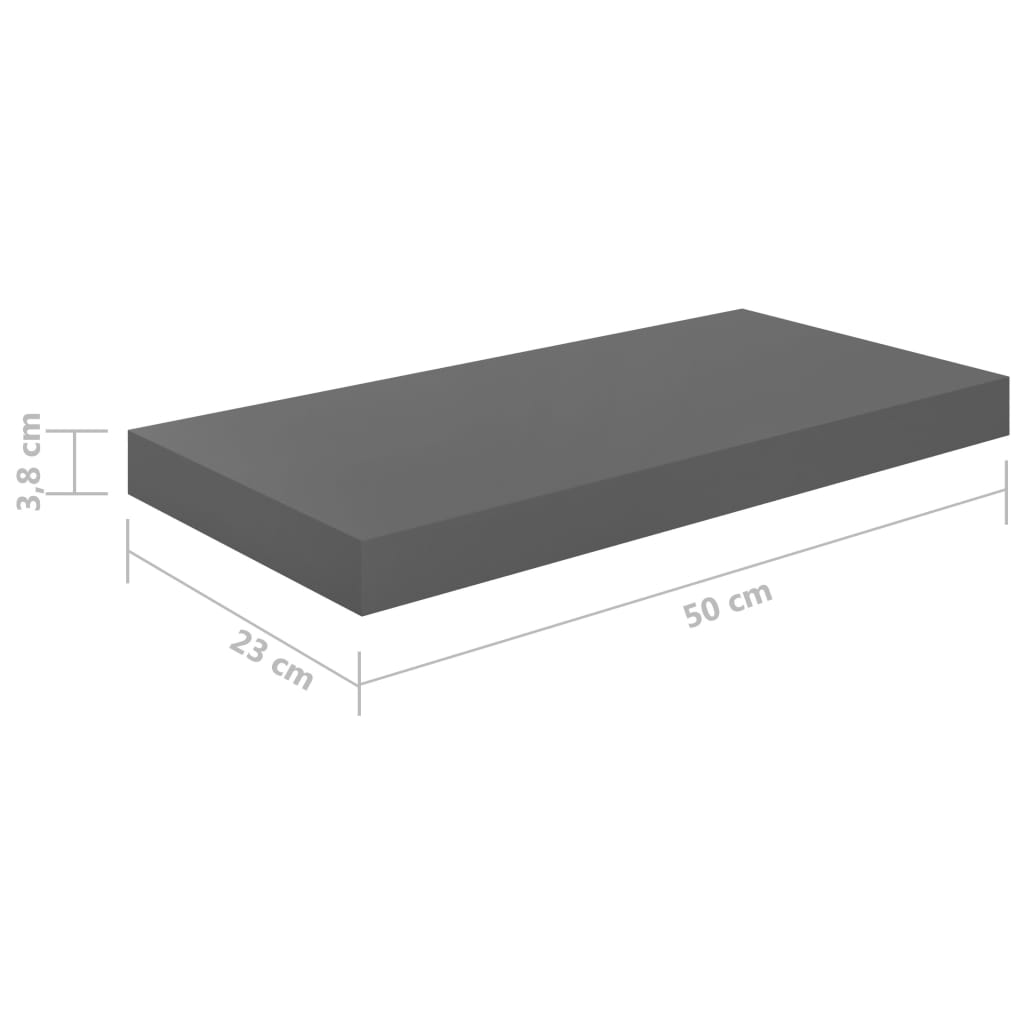 Floating Wall Shelf High Gloss Grey 50x23x3.8 cm MDF- Wall Shelves & Ledges - HomeShopIreland - Home Shop Ireland - Wall Shelves & Ledges - Floating Wall Shelf High Gloss Grey 50x23x3.8 cm MDF