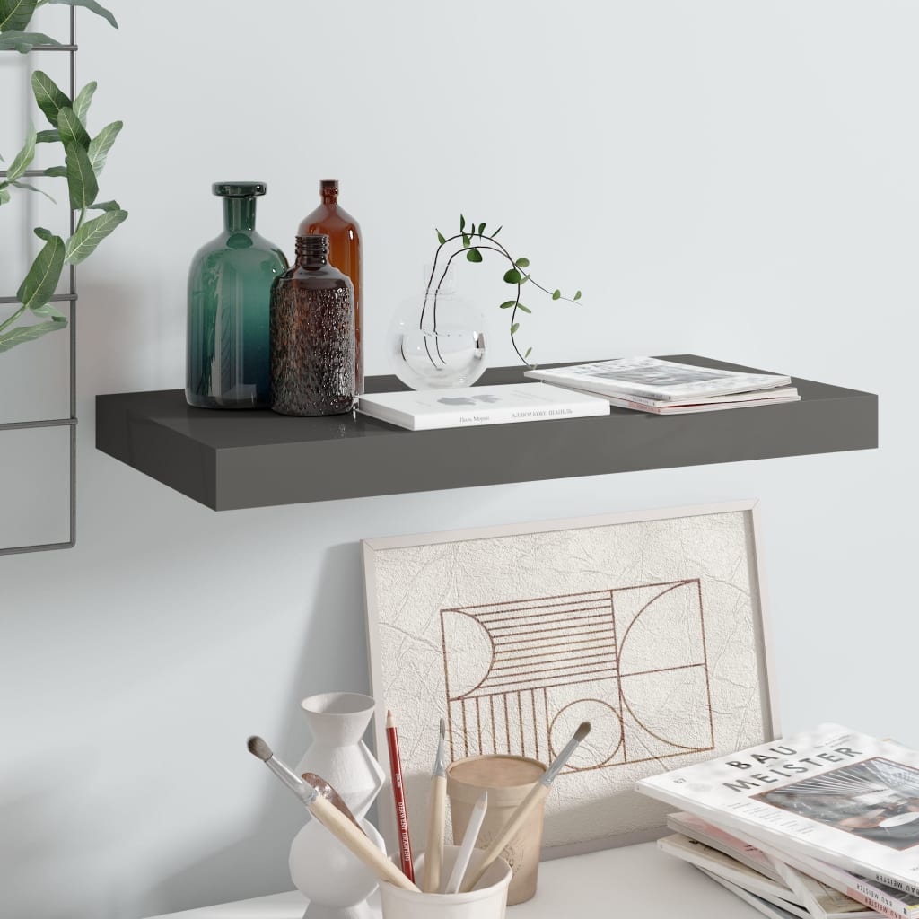 Floating Wall Shelf High Gloss Grey 50x23x3.8 cm MDF- Wall Shelves & Ledges - HomeShopIreland - Home Shop Ireland - Wall Shelves & Ledges - Floating Wall Shelf High Gloss Grey 50x23x3.8 cm MDF