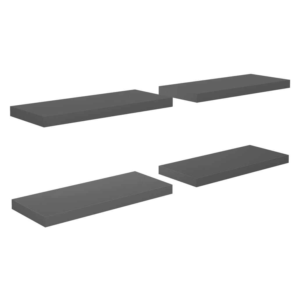 Floating Wall Shelves 4 pcs High Gloss Grey 60x23.5x3.8 cm MDF- Wall Shelves & Ledges - HomeShopIreland - Home Shop Ireland - Wall Shelves & Ledges - Floating Wall Shelves 4 pcs High Gloss Grey 60x23.5x3.8 cm MDF
