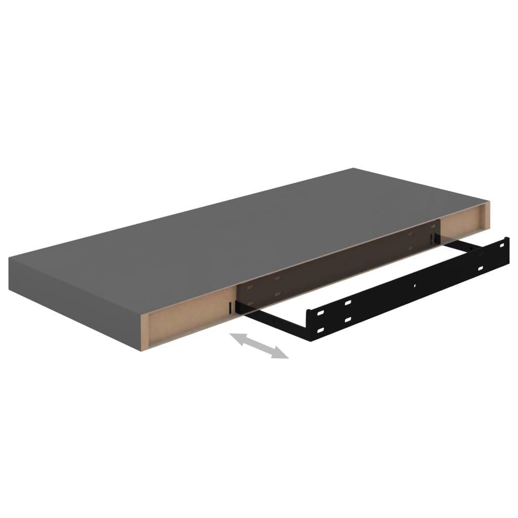 Floating Wall Shelves 4 pcs High Gloss Grey 60x23.5x3.8 cm MDF- Wall Shelves & Ledges - HomeShopIreland - Home Shop Ireland - Wall Shelves & Ledges - Floating Wall Shelves 4 pcs High Gloss Grey 60x23.5x3.8 cm MDF