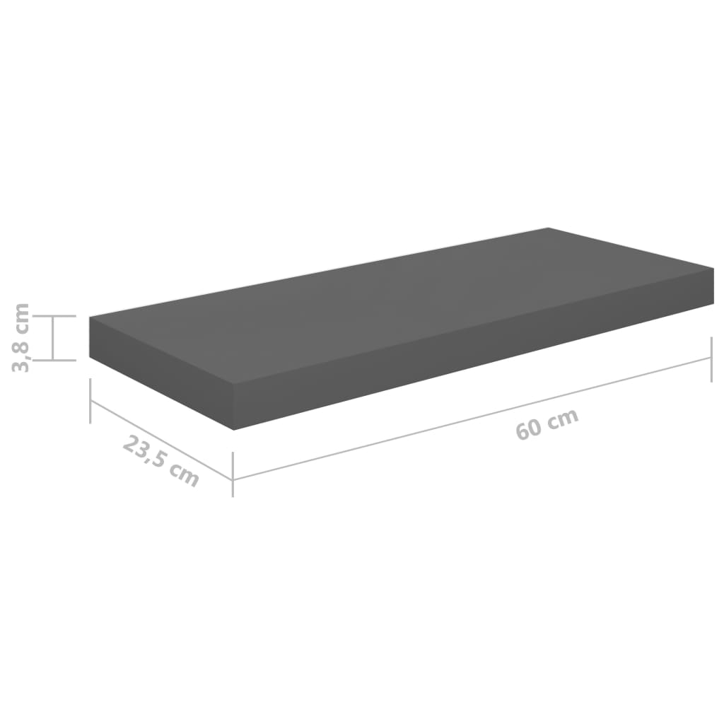 Floating Wall Shelves 4 pcs High Gloss Grey 60x23.5x3.8 cm MDF- Wall Shelves & Ledges - HomeShopIreland - Home Shop Ireland - Wall Shelves & Ledges - Floating Wall Shelves 4 pcs High Gloss Grey 60x23.5x3.8 cm MDF