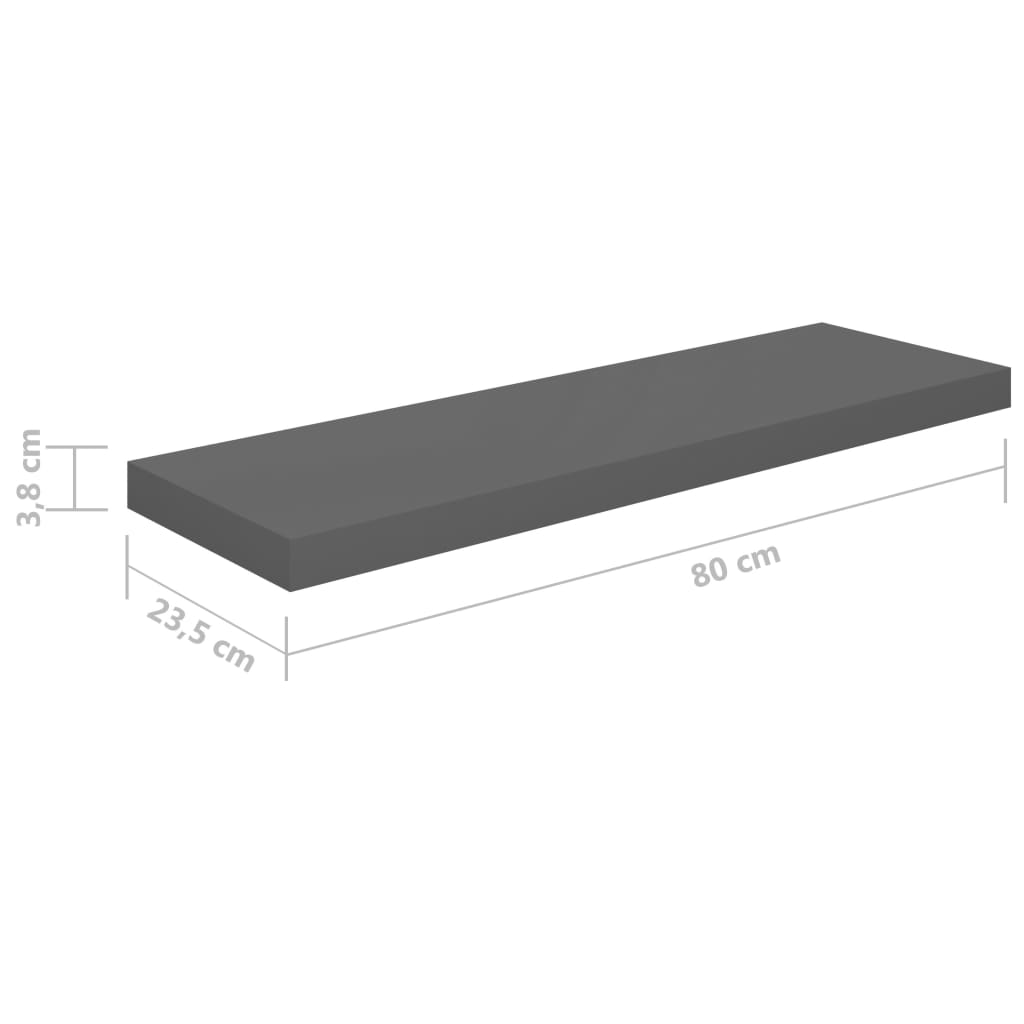 Floating Wall Shelf High Gloss Grey 80x23.5x3.8 cm MDF- Wall Shelves & Ledges - HomeShopIreland - Home Shop Ireland - Wall Shelves & Ledges - Floating Wall Shelf High Gloss Grey 80x23.5x3.8 cm MDF