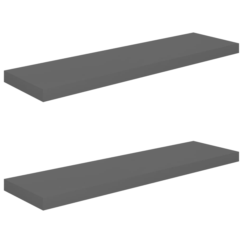 Floating Wall Shelves 2 pcs High Gloss Grey 90x23.5x3.8 cm MDF- Wall Shelves & Ledges - HomeShopIreland - Home Shop Ireland - Wall Shelves & Ledges - Floating Wall Shelves 2 pcs High Gloss Grey 90x23.5x3.8 cm MDF