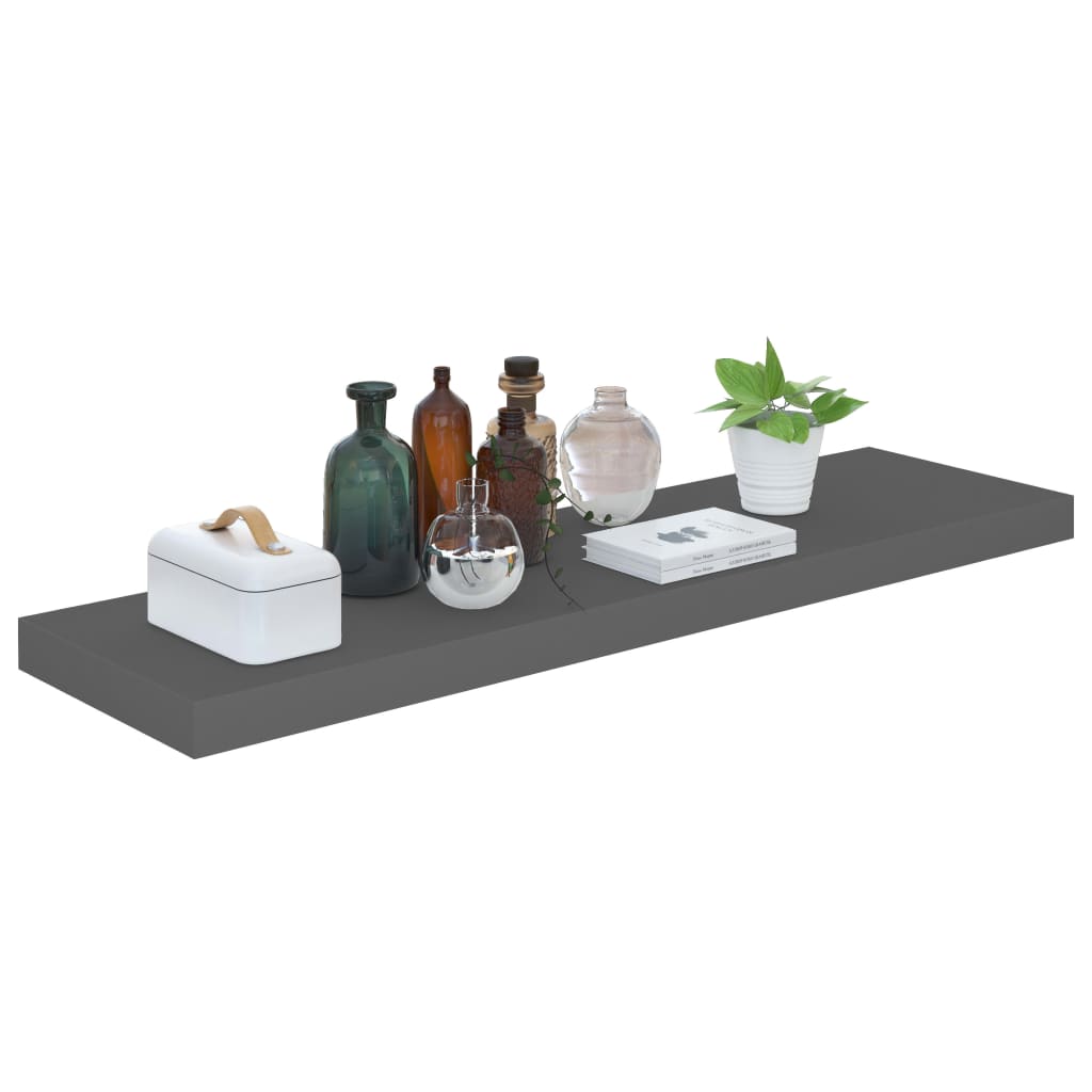 Floating Wall Shelves 2 pcs High Gloss Grey 90x23.5x3.8 cm MDF- Wall Shelves & Ledges - HomeShopIreland - Home Shop Ireland - Wall Shelves & Ledges - Floating Wall Shelves 2 pcs High Gloss Grey 90x23.5x3.8 cm MDF
