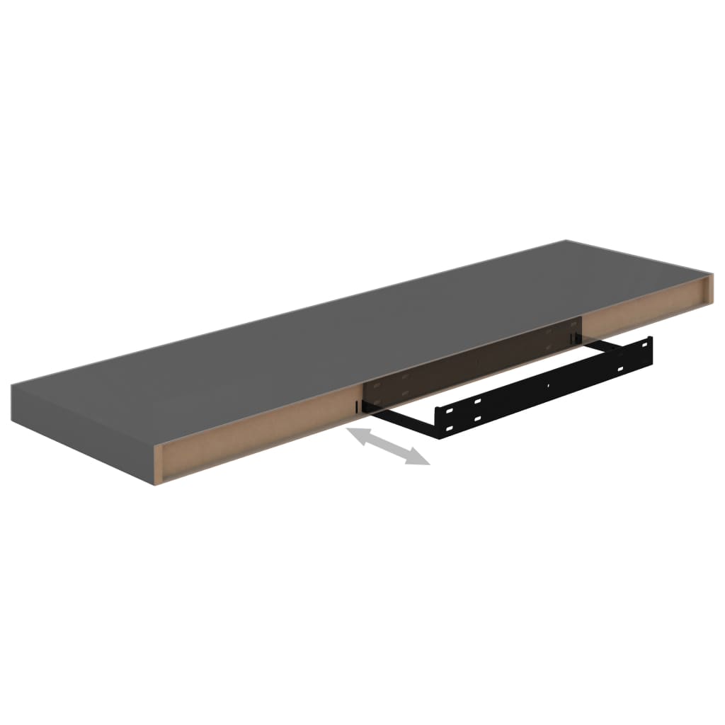 Floating Wall Shelves 2 pcs High Gloss Grey 90x23.5x3.8 cm MDF- Wall Shelves & Ledges - HomeShopIreland - Home Shop Ireland - Wall Shelves & Ledges - Floating Wall Shelves 2 pcs High Gloss Grey 90x23.5x3.8 cm MDF