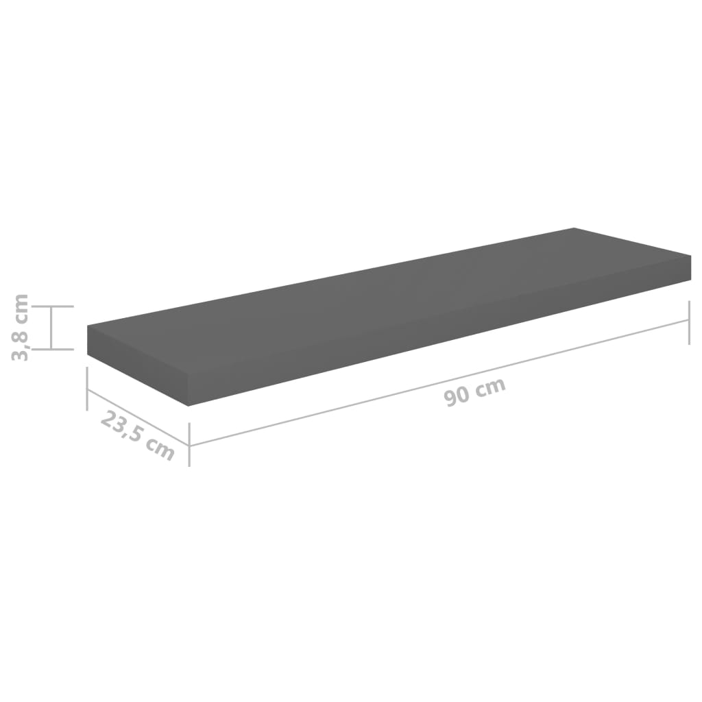 Floating Wall Shelves 2 pcs High Gloss Grey 90x23.5x3.8 cm MDF- Wall Shelves & Ledges - HomeShopIreland - Home Shop Ireland - Wall Shelves & Ledges - Floating Wall Shelves 2 pcs High Gloss Grey 90x23.5x3.8 cm MDF