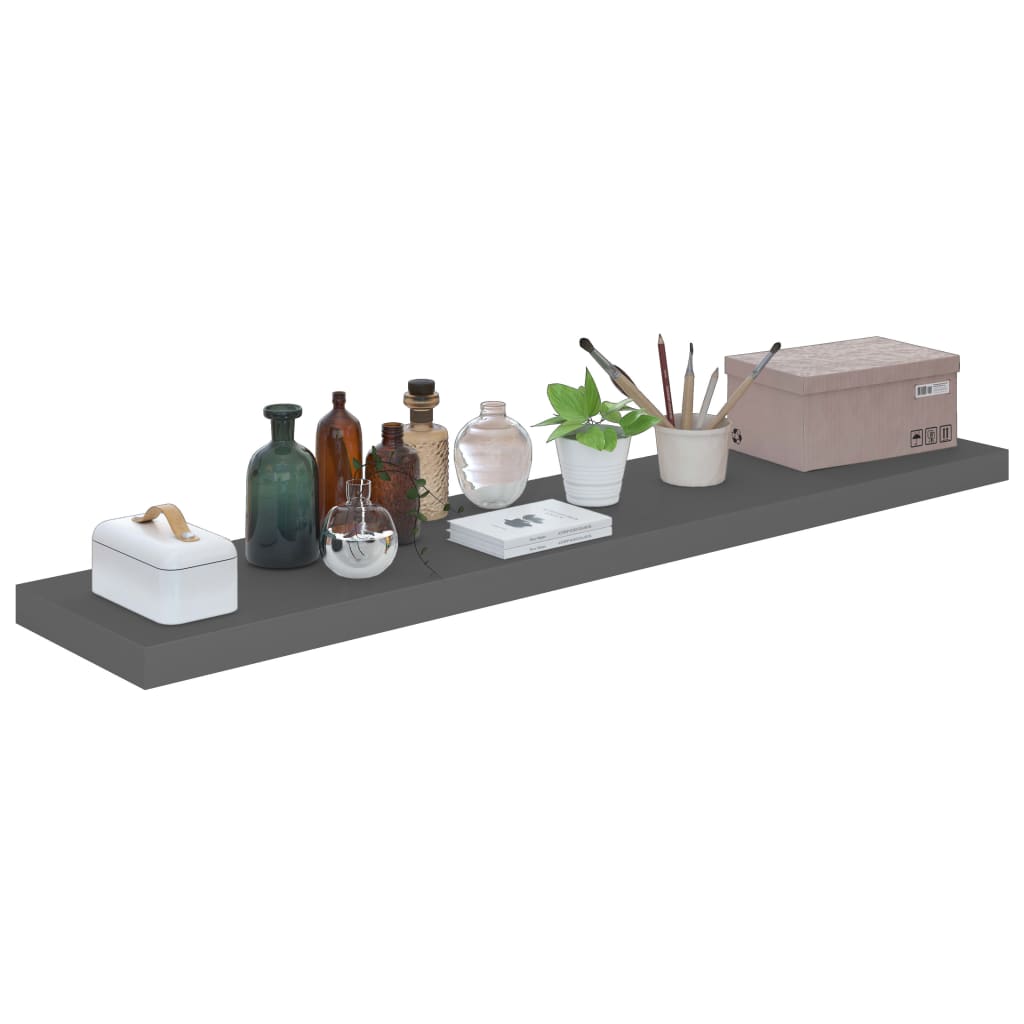 Floating Wall Shelves 2 pcs High Gloss Grey 120x23.5x3.8 cm MDF- Wall Shelves & Ledges - HomeShopIreland - Home Shop Ireland - Wall Shelves & Ledges - Floating Wall Shelves 2 pcs High Gloss Grey 120x23.5x3.8 cm MDF