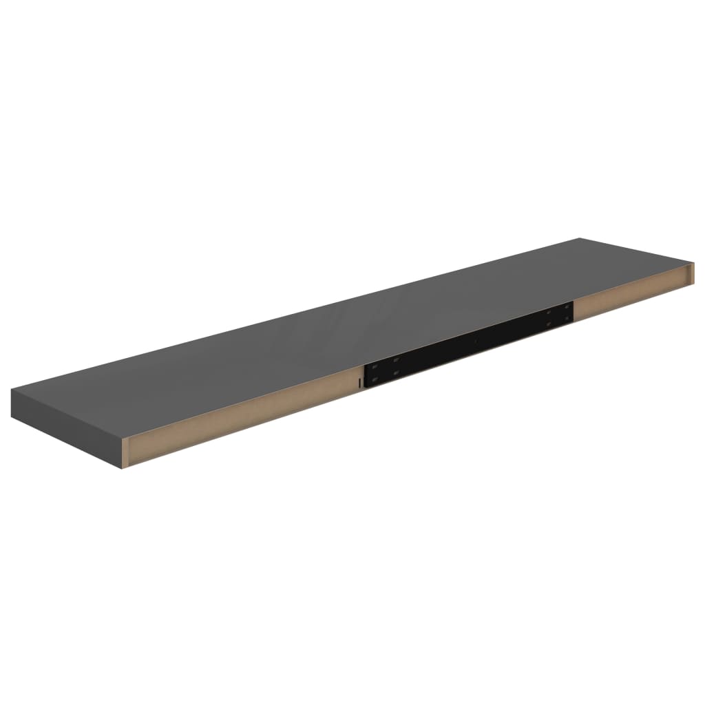 Floating Wall Shelves 2 pcs High Gloss Grey 120x23.5x3.8 cm MDF- Wall Shelves & Ledges - HomeShopIreland - Home Shop Ireland - Wall Shelves & Ledges - Floating Wall Shelves 2 pcs High Gloss Grey 120x23.5x3.8 cm MDF